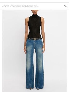 Victoria Beckham Gigi Blue Wide-Leg Faded Jeans